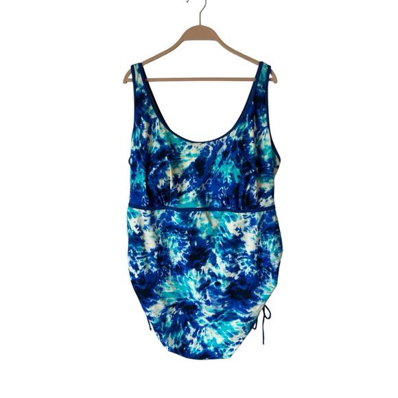 Swim Suits For All Tankini Top Plus Size 28 Blue tie dye ruched - Picture 1 of 3
